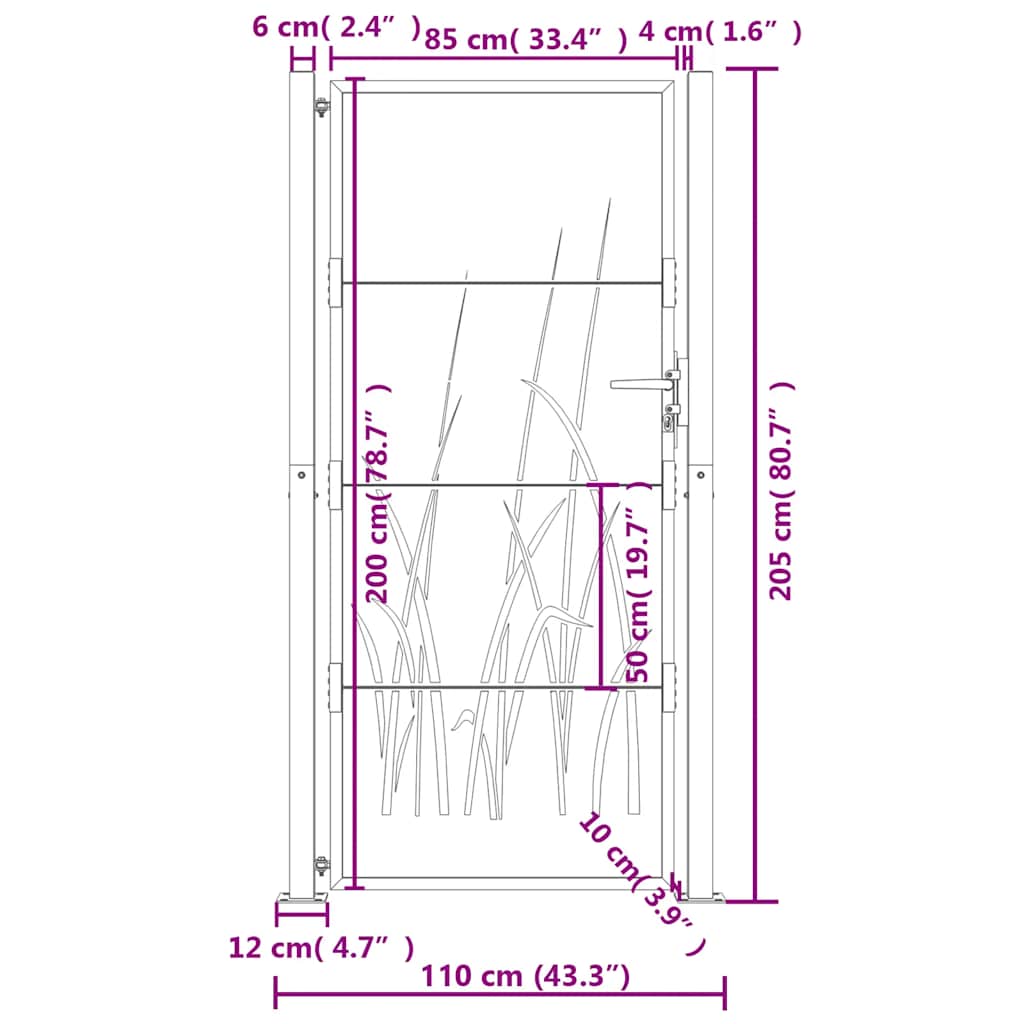Cancello da giardino antracite 100x200 cm in acciaio design erba | homemem39