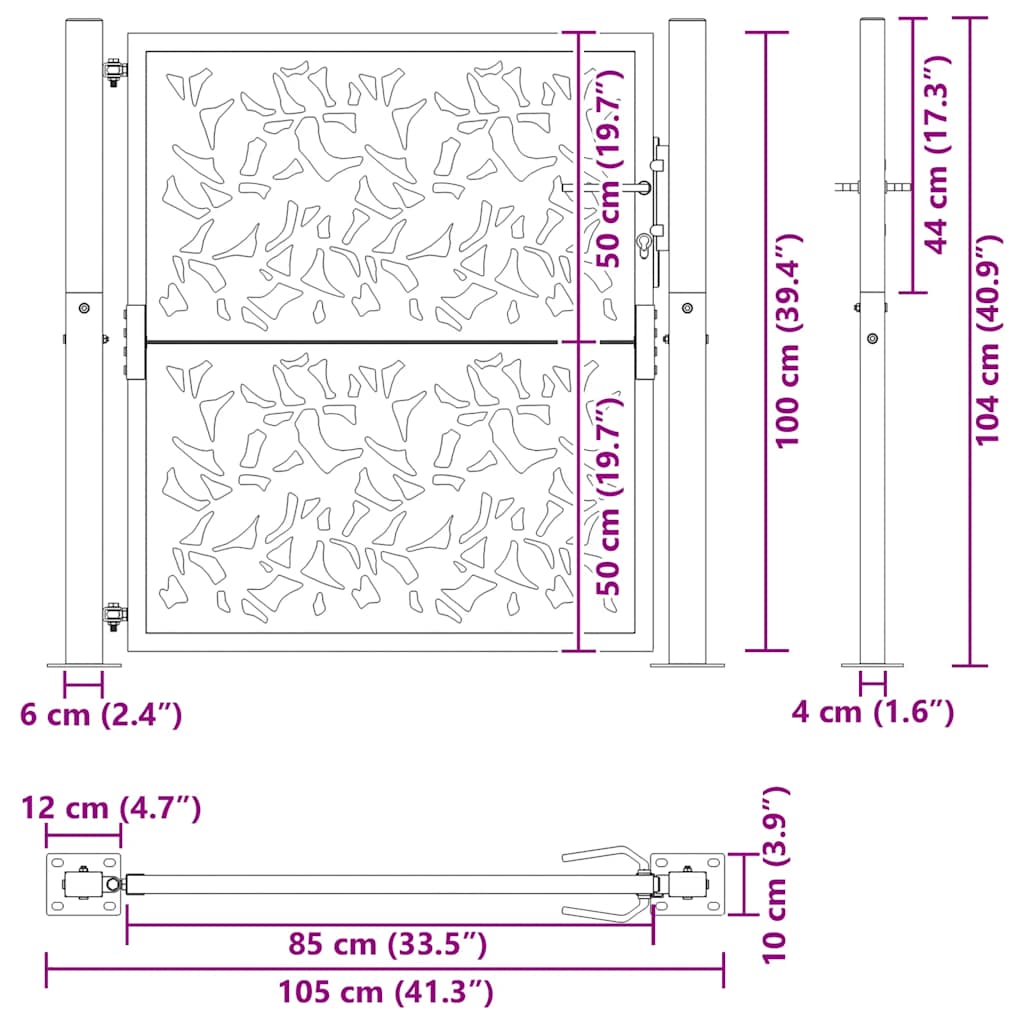 Cancello da giardino 100x175 cm in acciaio Corten con design erba | homemem39