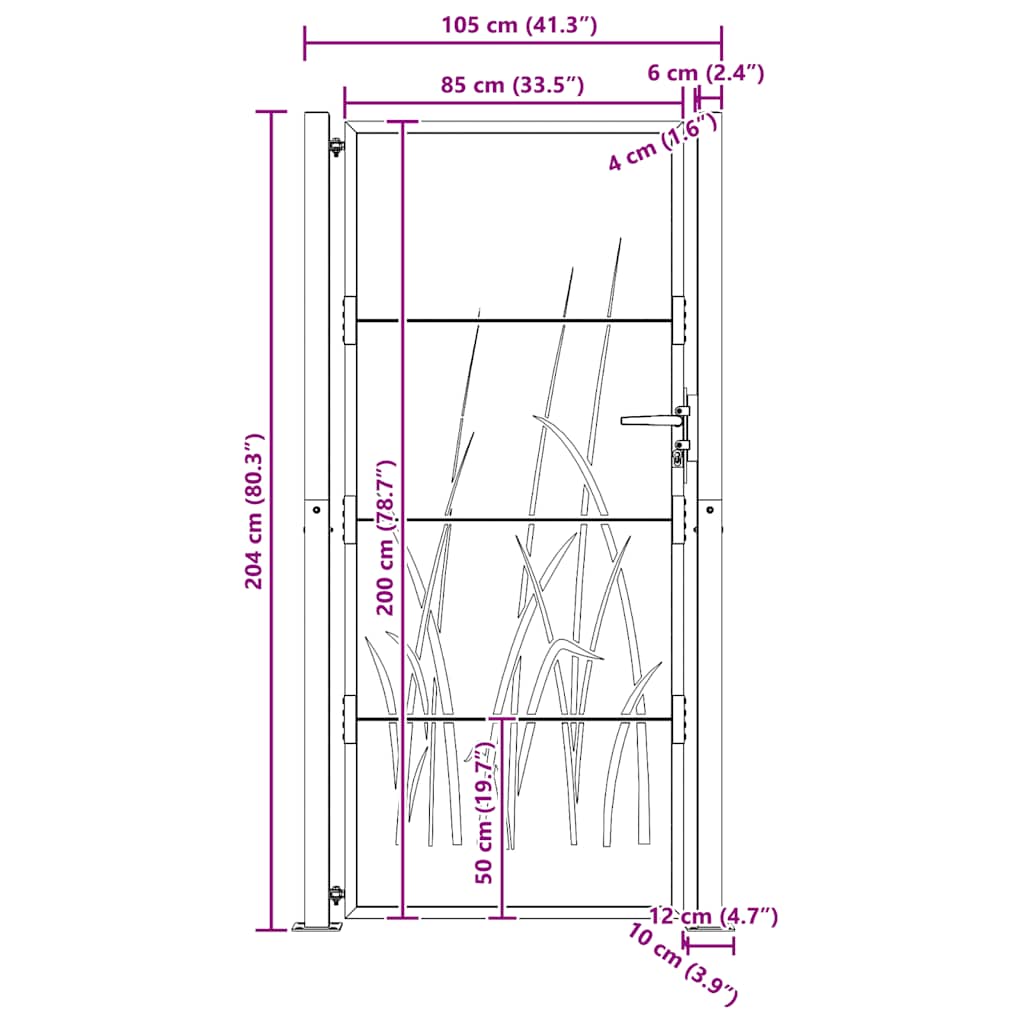 Cancello da giardino 100x200 cm in acciaio Corten con design erba | homemem39