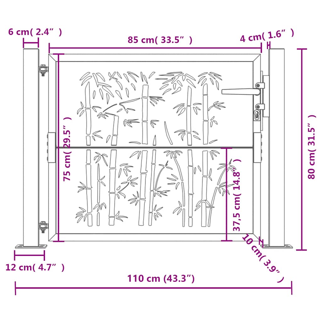 Cancello da giardino antracite 100x75 cm in acciaio e bambù | homemem39