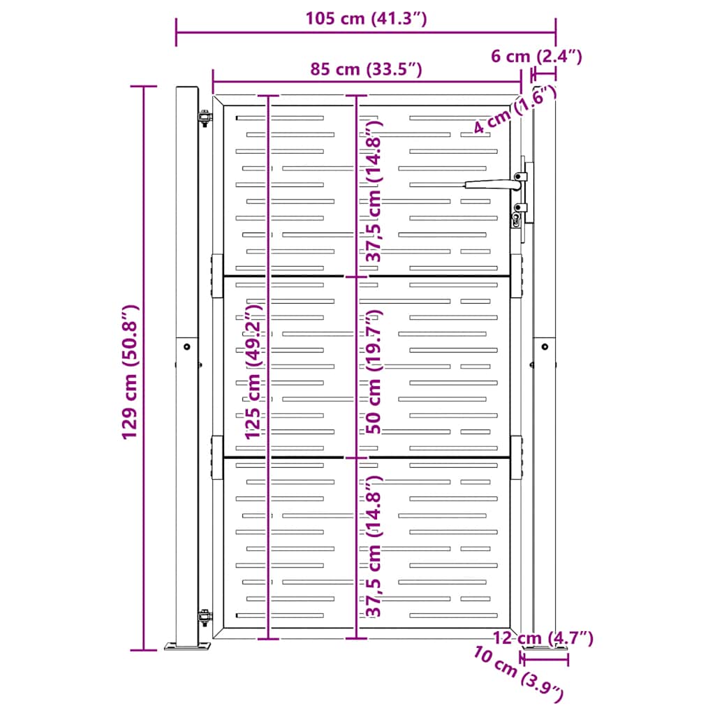 Cancello da giardino 100x125 cm in acciaio Corten design quadrato | homemem39