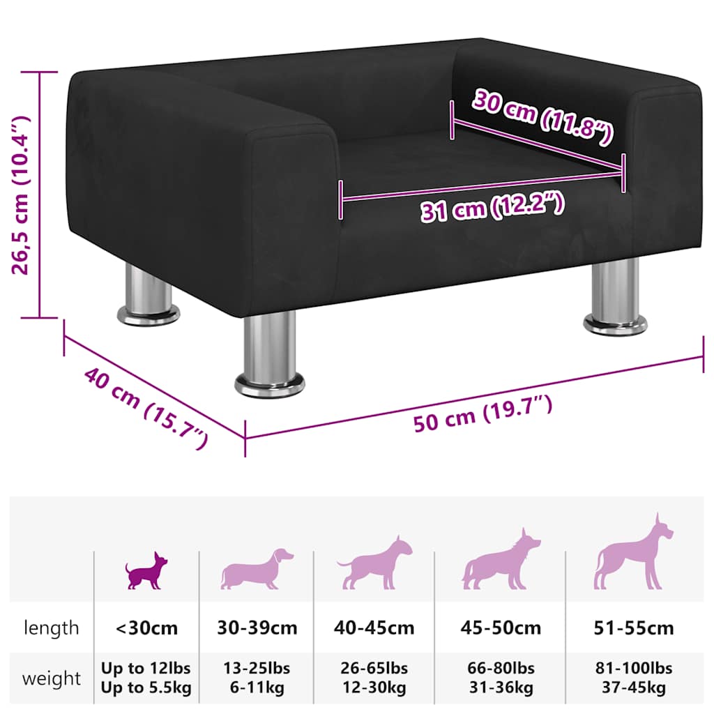 Lettino per Cani Nero 50x40x26,5 cm in Velluto | homemem39