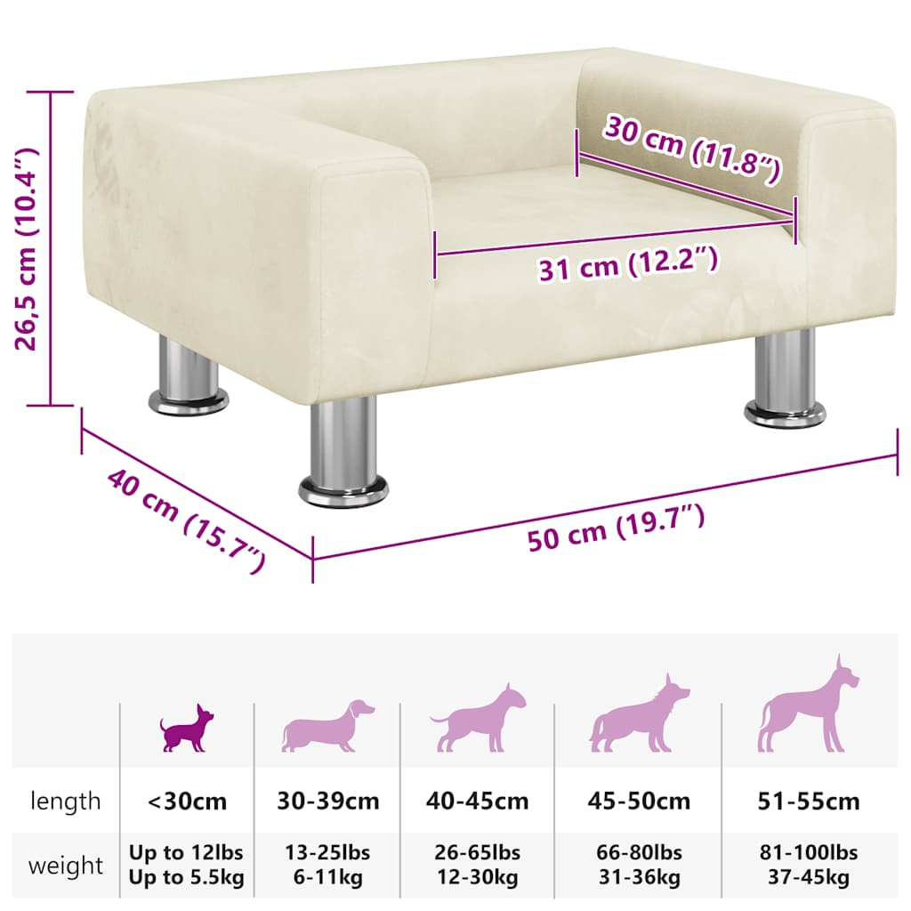 Lettino per Cani Crema 50x40x26,5 cm in Velluto | homemem39