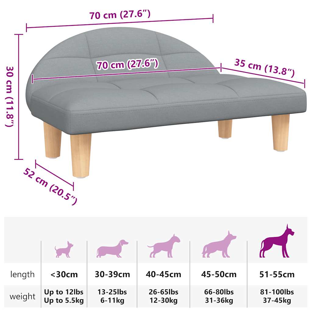 Lettino per Cani Grigio Chiaro 70x52x30 cm in Tessuto | homemem39