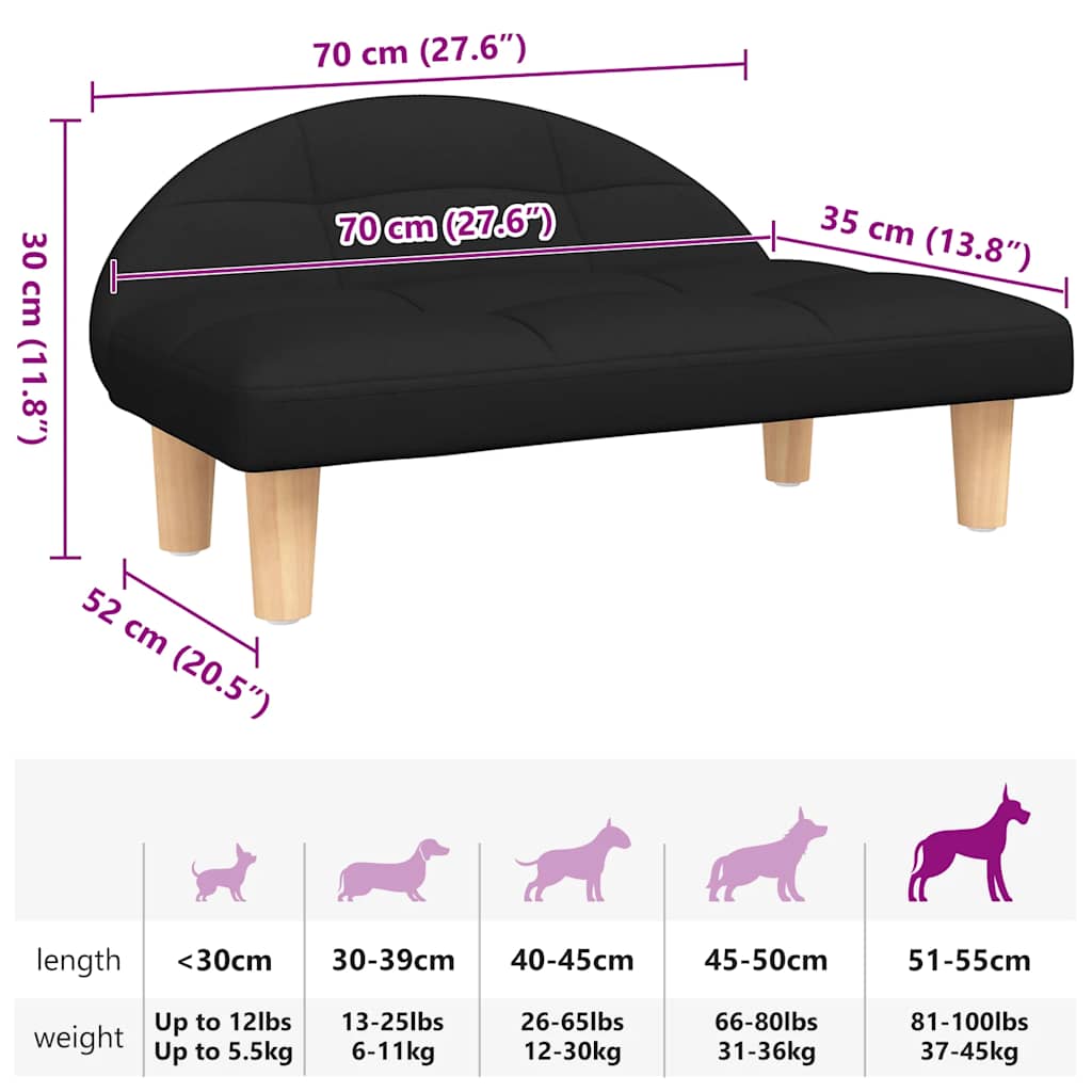 Lettino per Cani Nero 70x52x30 cm in Tessuto | homemem39