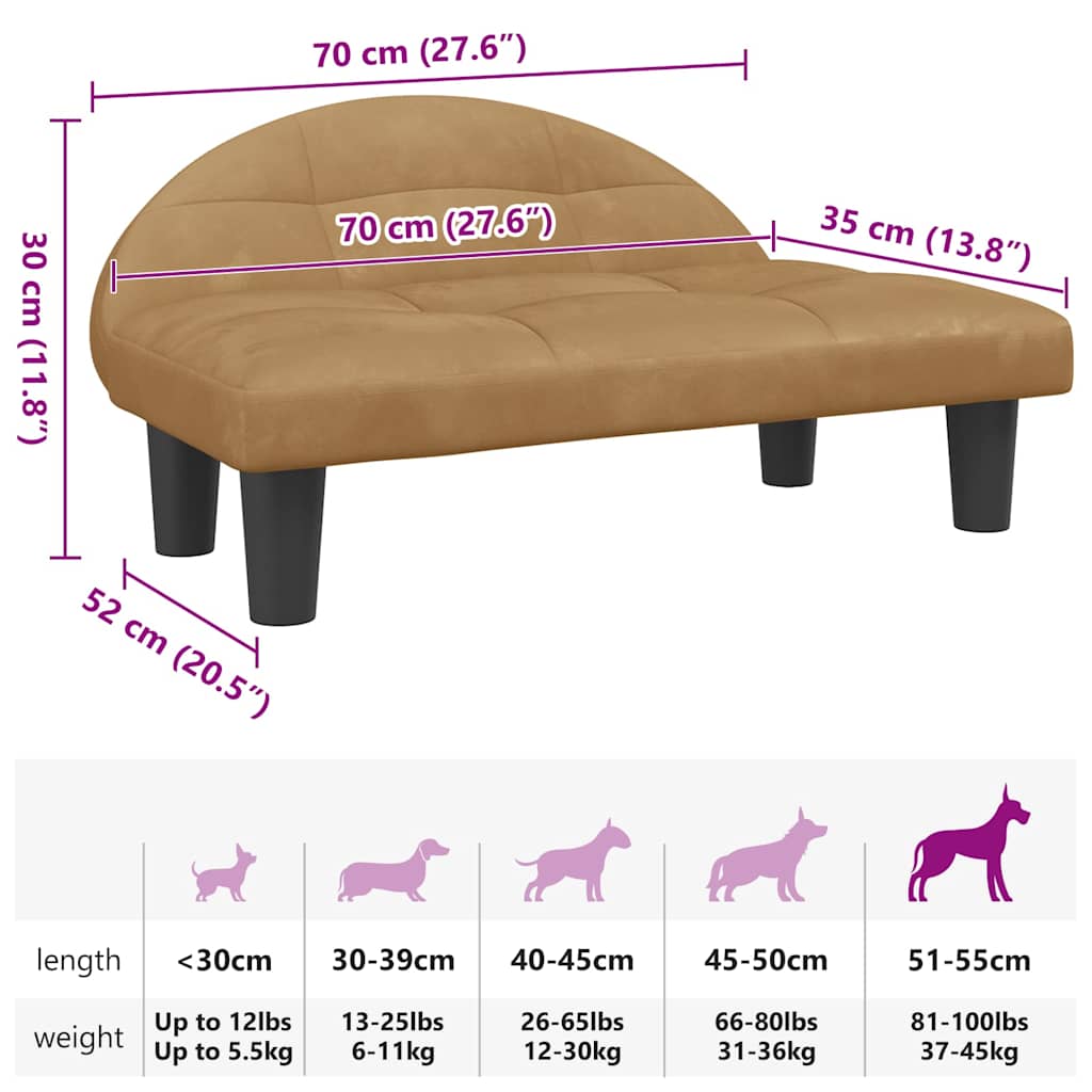 Lettino per Cani Marrone 70x52x30 cm in Velluto | homemem39