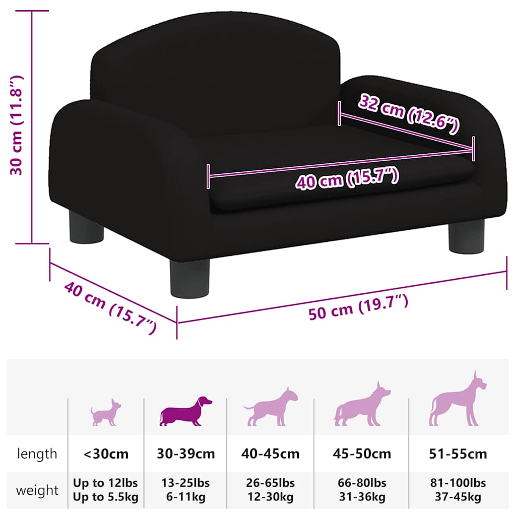 Lettino per Cani Nero 50x40x30 cm in Tessuto | homemem39