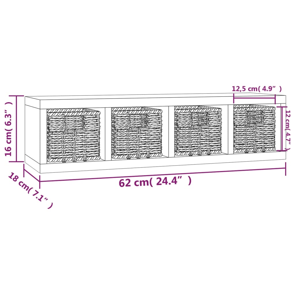 Scaffale a Muro con Cestini 62x18x16 cm Legno Massello Noce | homemem39