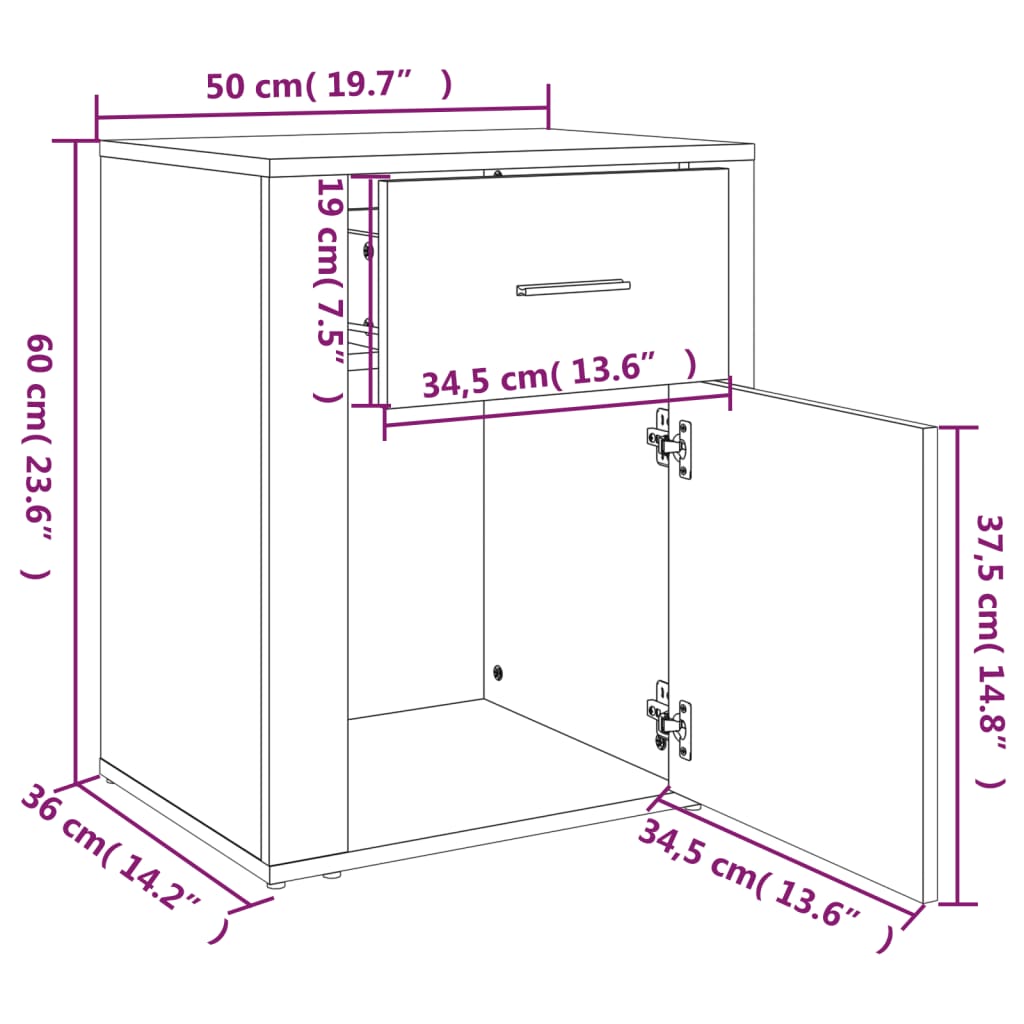 Comodino Grigio Cemento 50x36x60 cm in Legno Multistrato | homemem39