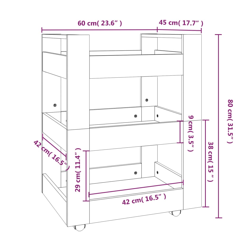 Carrello da Cucina rovere fumo 60x45x80 cm Legno Multistrato | homemem39