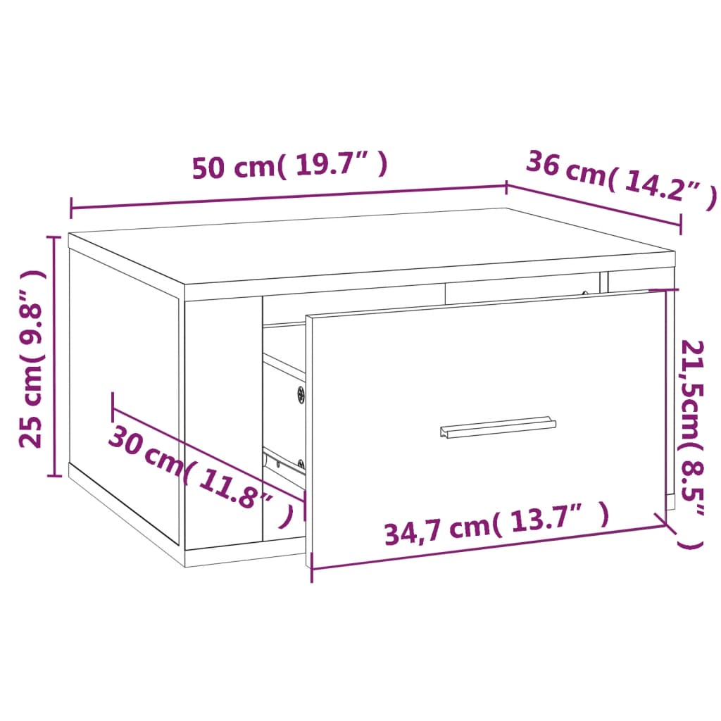 Comodini a Muro 2 pz Bianco Lucido 50x36x25 cm