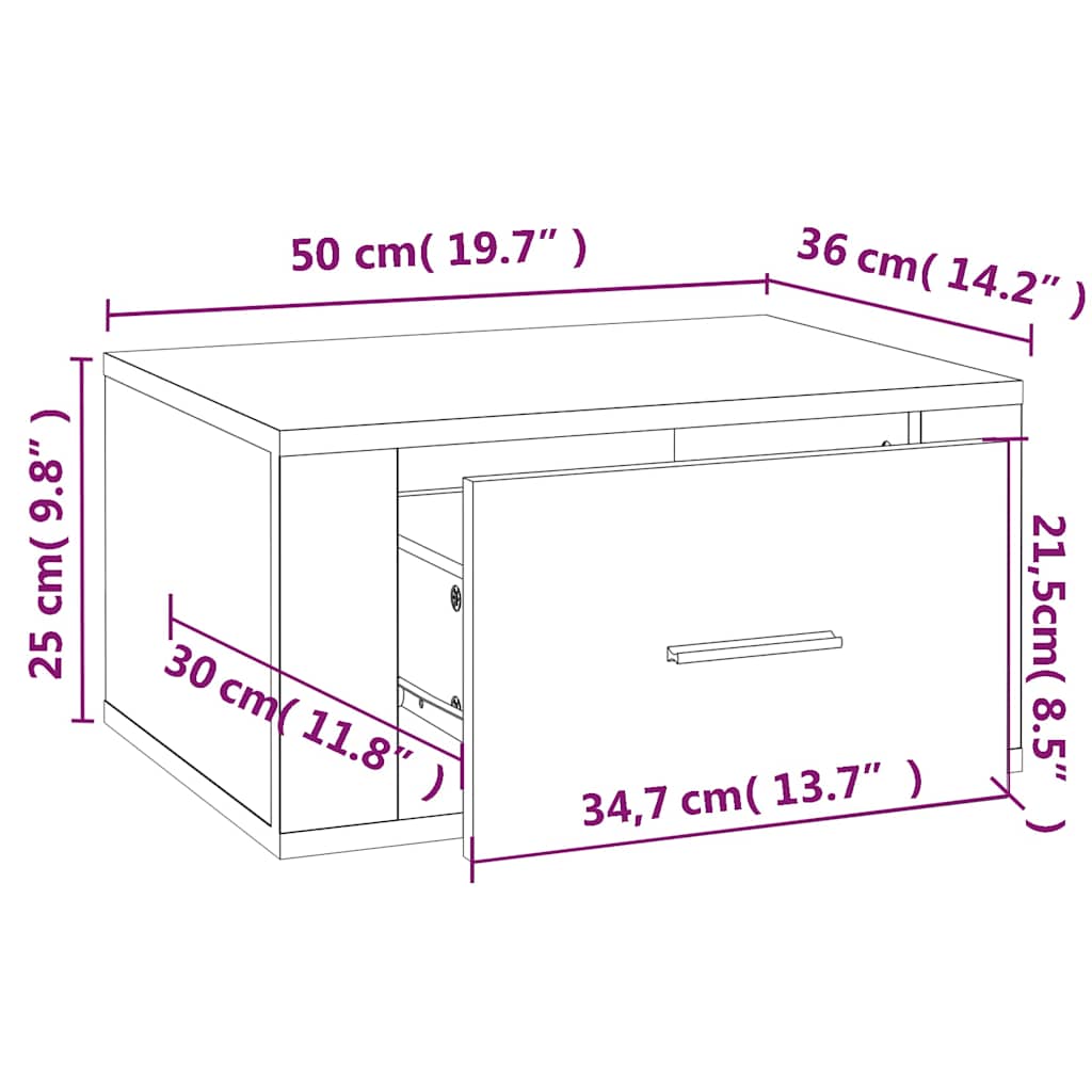 Comodini a Muro 2 pz Rovere Sonoma 50x36x25 cm