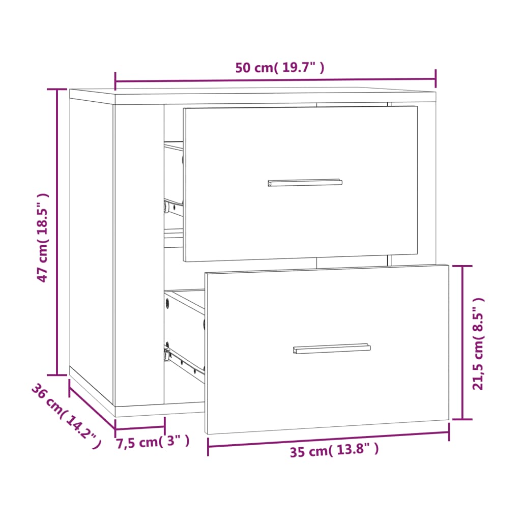 Comodino a Muro Rovere Fumo 50x36x47 cm | homemem39