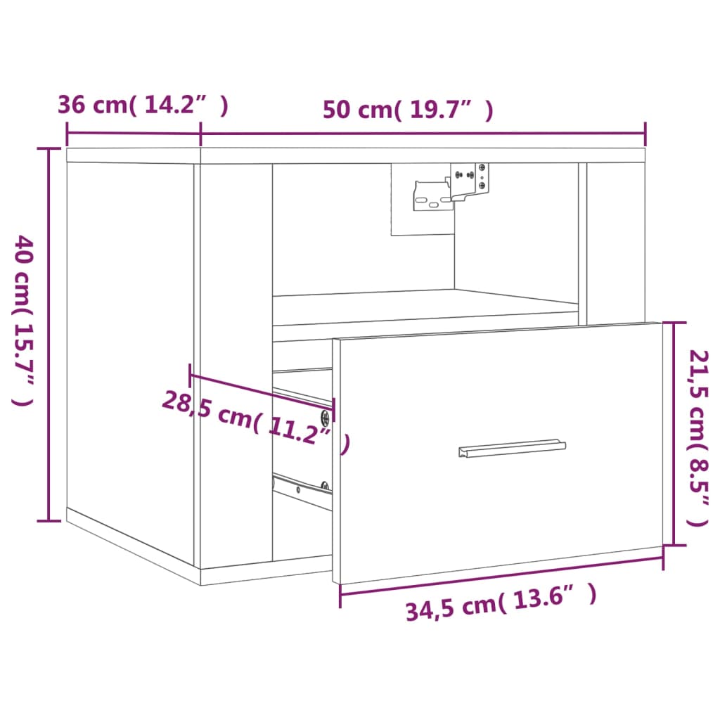 Comodini a Muro 2 pz Nero 50x36x40 cm | homemem39