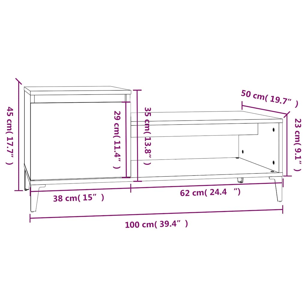Tavolino da Salotto Nero 100x50x45 cm in Legno Multistrato