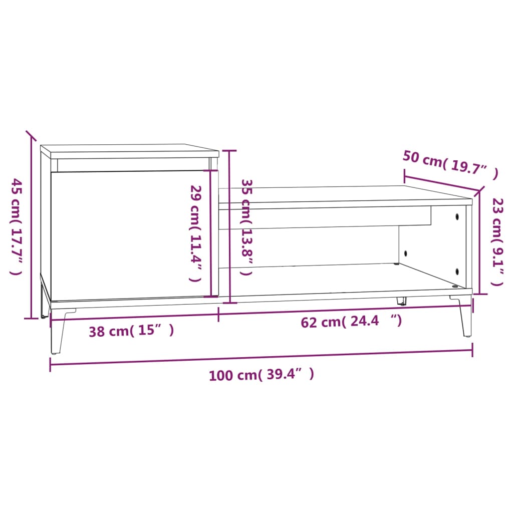Tavolino da Salotto Bianco Lucido 100x50x45cm Legno Multistrato | homemem39
