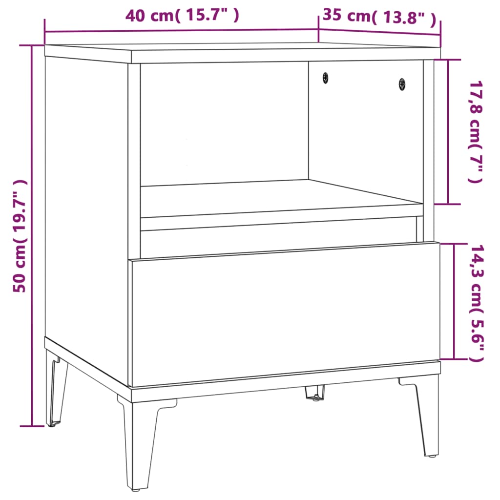 Comodini 2 pz in Bianco 40x35x50 cm