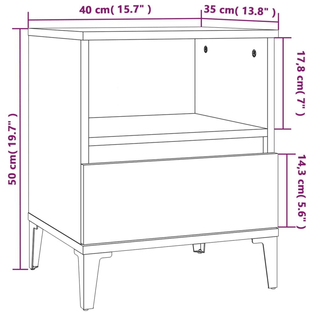 Comodino 2 pz Grigio Sonoma 40x35x50 cm