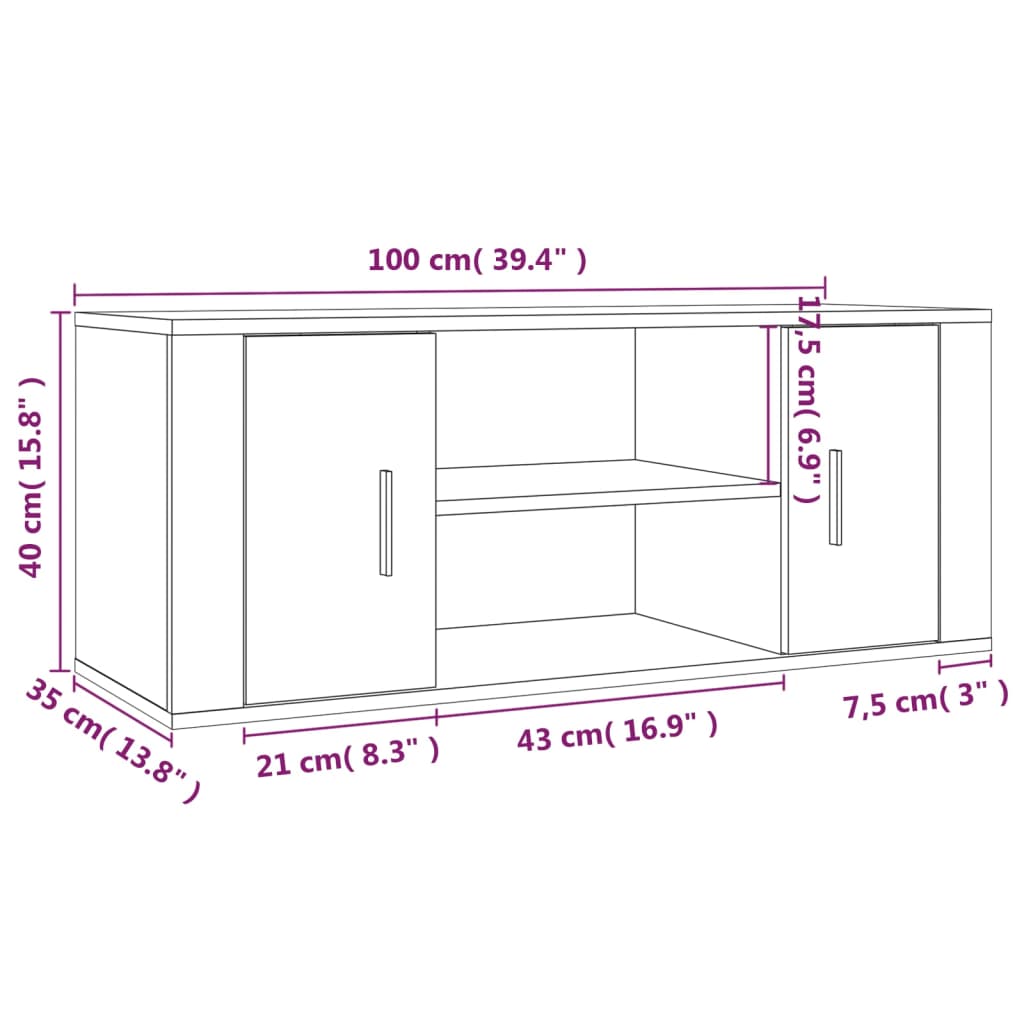 Mobile TV Grigio Sonoma 100x35x40 cm in Legno Multistrato