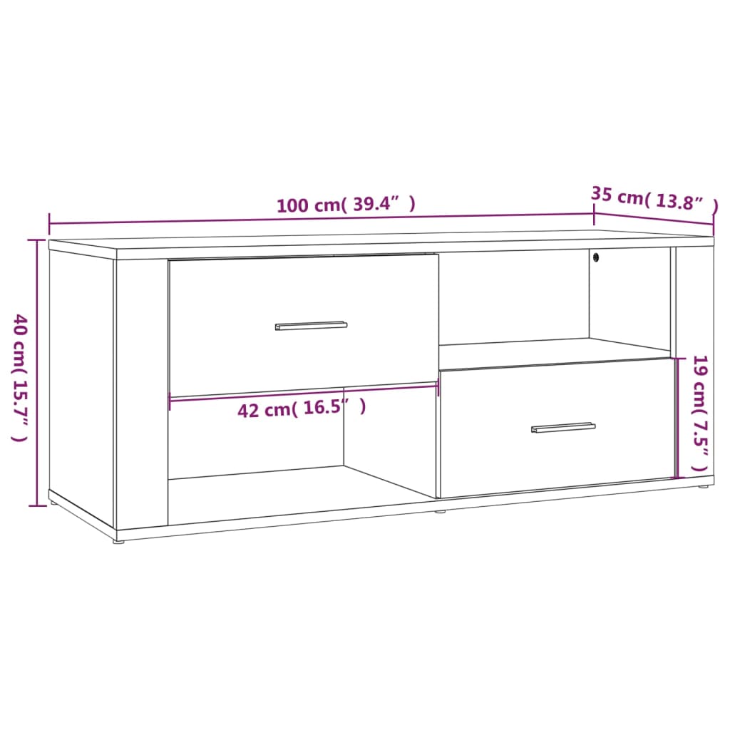 Mobile TV Rovere Fumo 100x35x40 cm in Legno Multistrato | homemem39