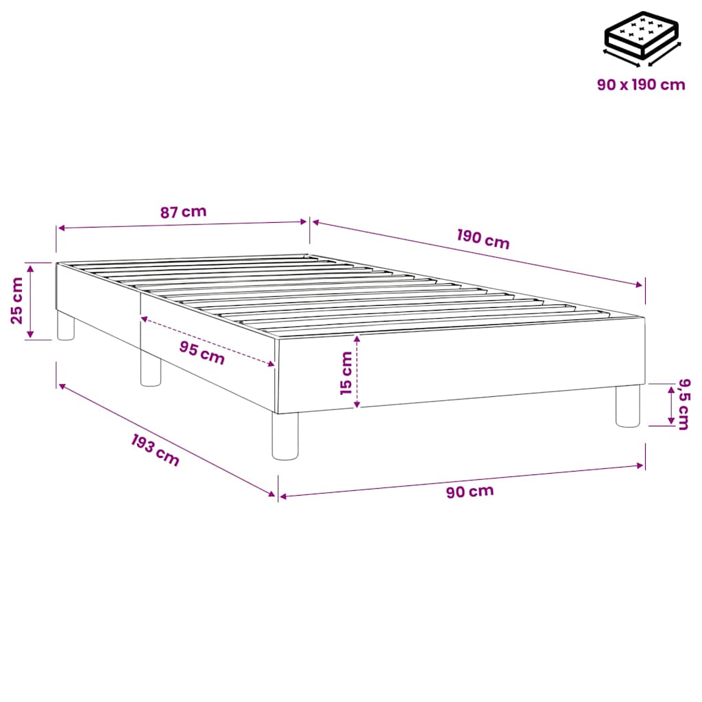 Struttura Letto a Rete a Molle Blu 90x190 cm in Tessuto