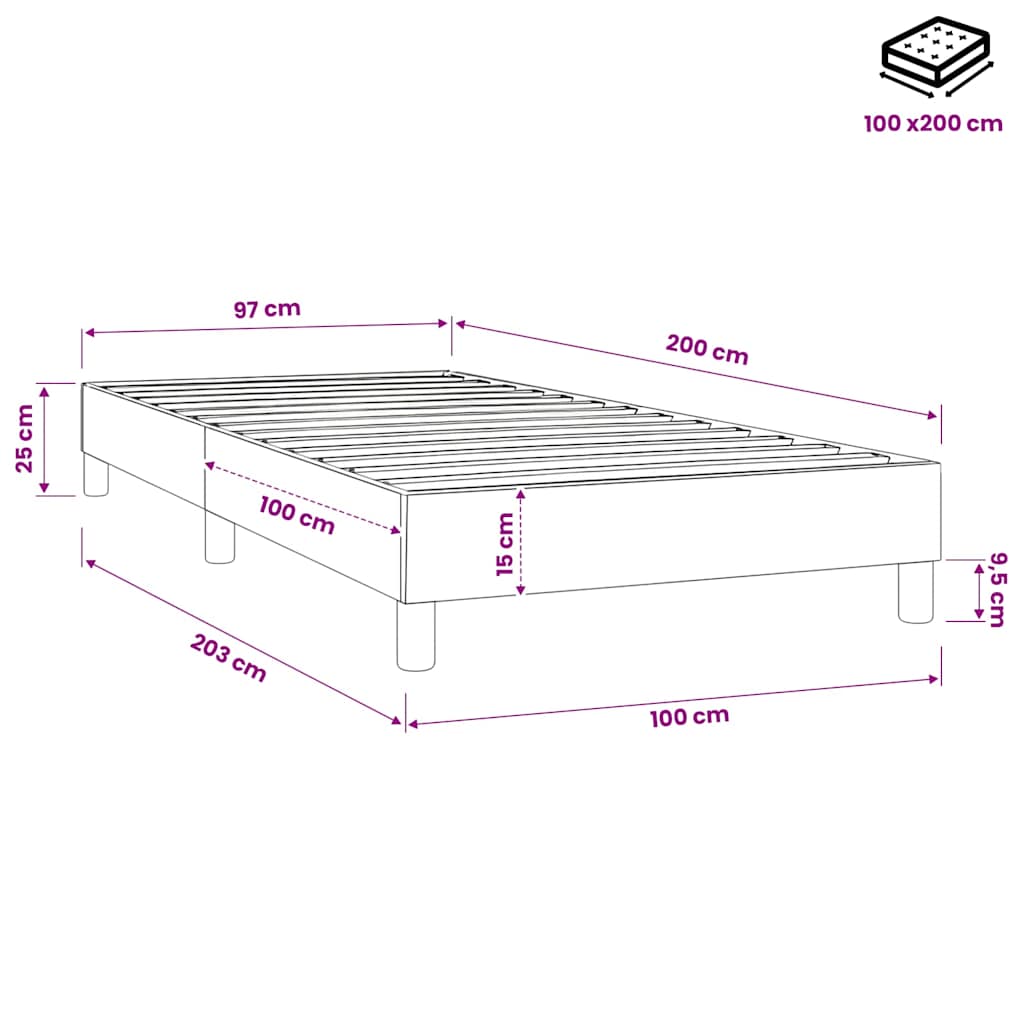 Struttura Letto a Rete a Molle Tortora 100x200 cm in Tessuto