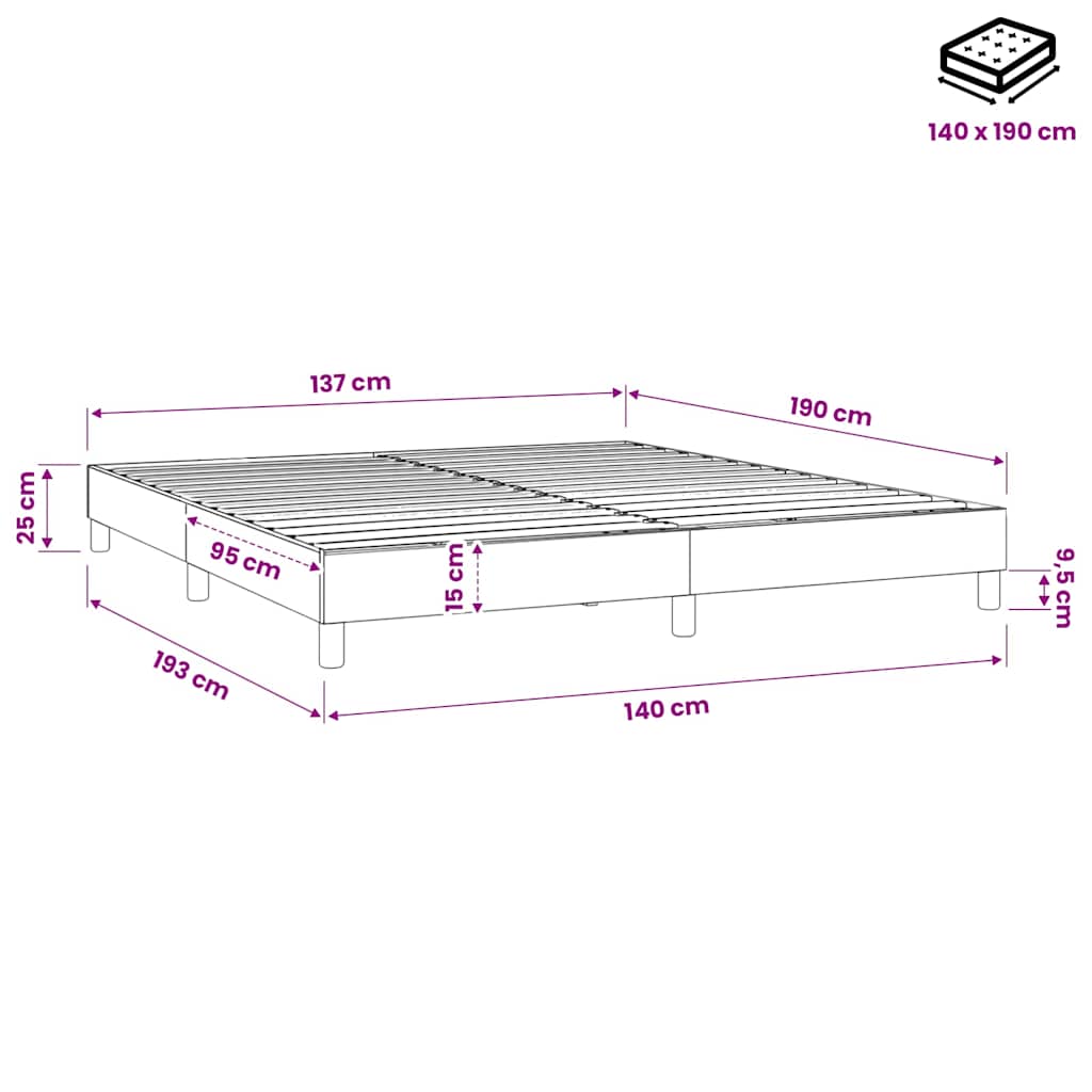 Struttura Letto a Rete a Molle Tortora 140x190 cm in Tessuto