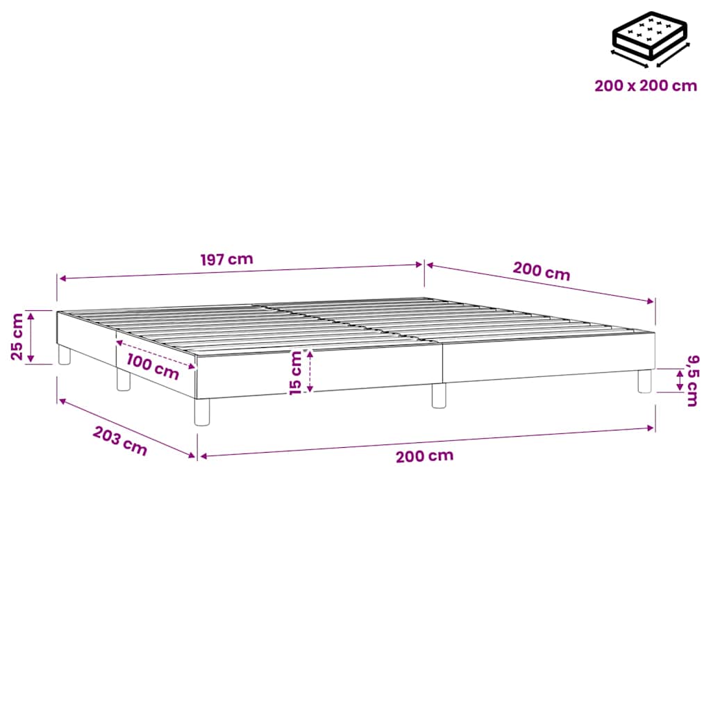 Struttura Letto a Rete a Molle Tortora 200x200 cm in Tessuto