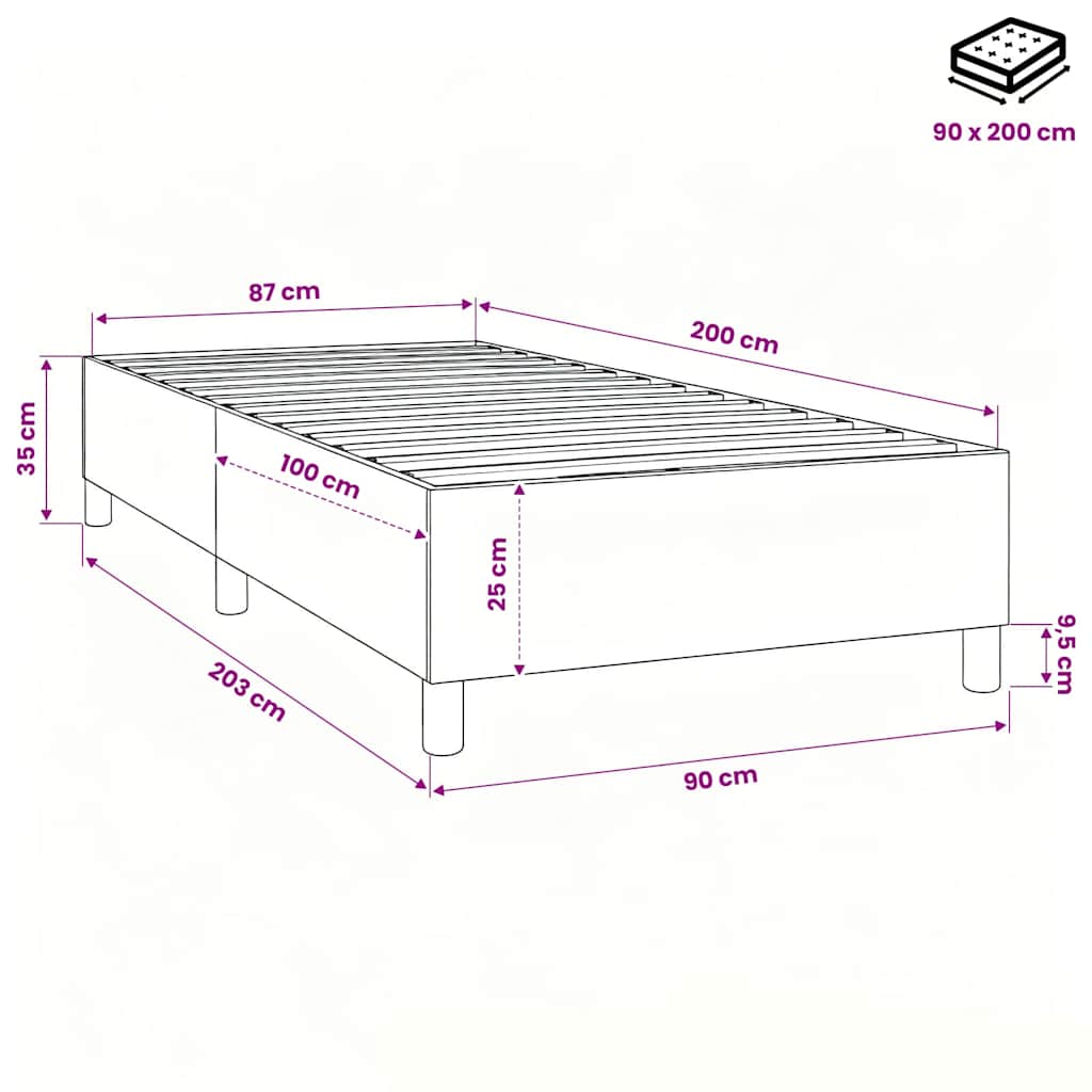 Struttura Letto a Rete a Molle Crema 90x200 cm in Tessuto