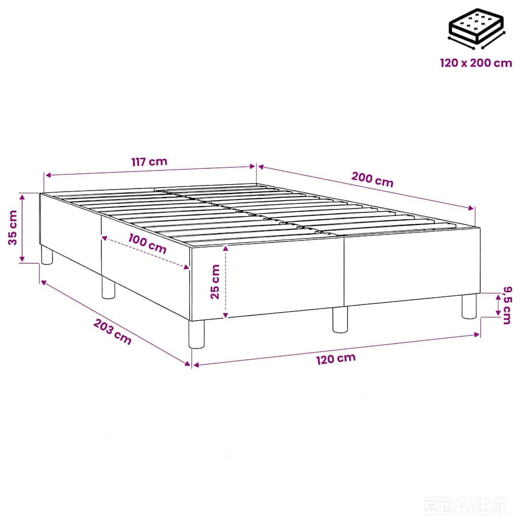 Struttura Letto a Rete a Molle Blu 120x200 cm in Tessuto