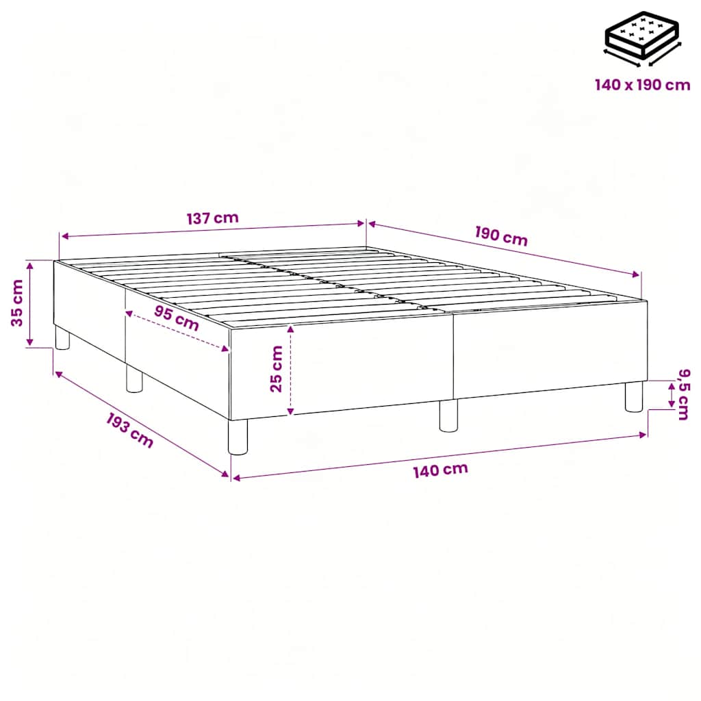 Struttura Letto a Rete a Molle Tortora 140x190 cm in Tessuto