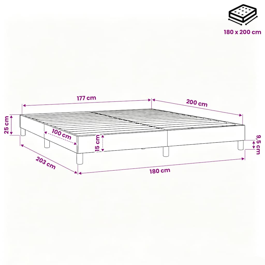 Struttura Letto a Rete a Molle Grigio Scuro 180x200 cm Tessuto