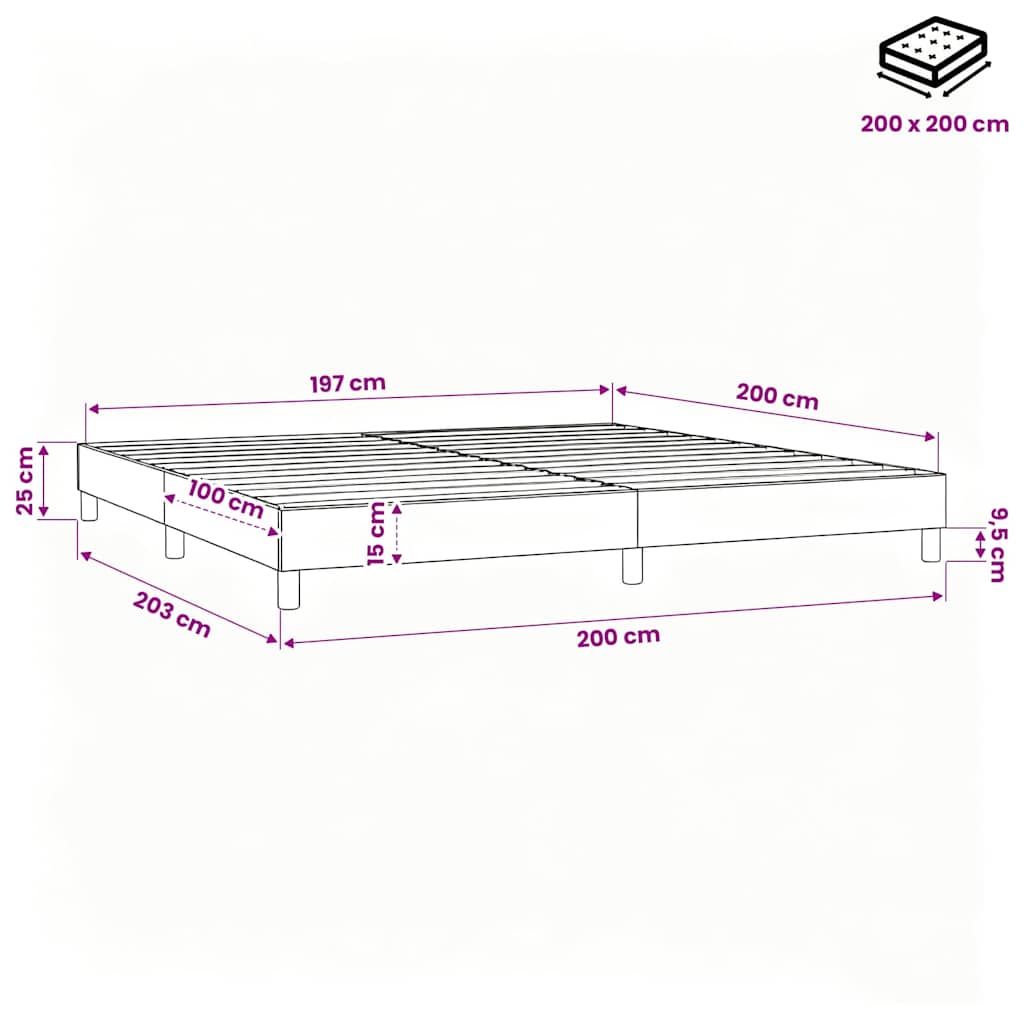 Struttura Letto a Rete a Molle Grigio Scuro 200x200 cm Tessuto