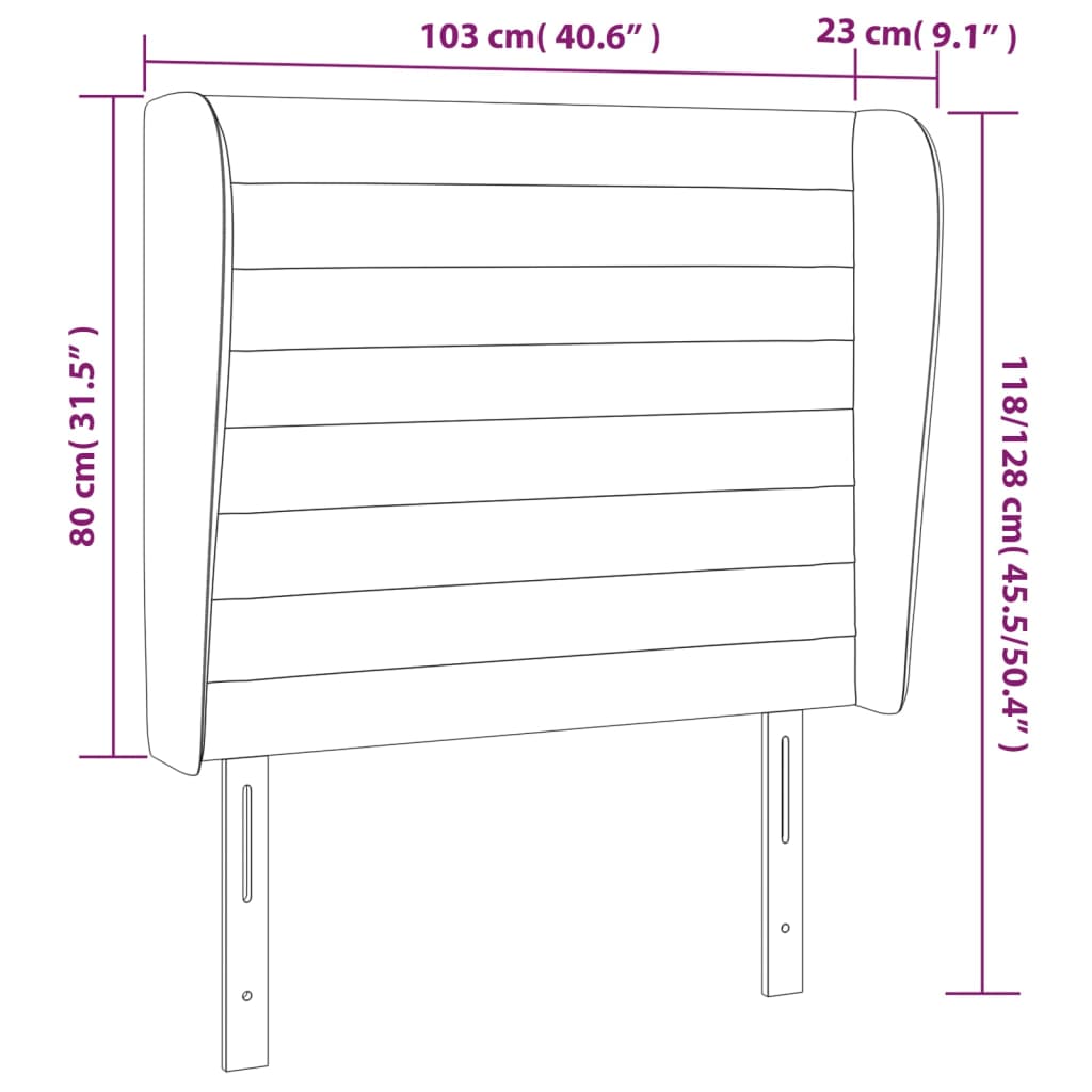 Testiera ad Orecchio Nera 103x23x118/128 cm in Velluto | homemem39