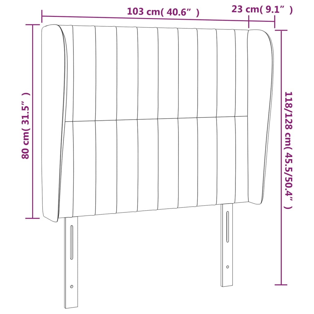 Testiera ad Orecchio Nera 103x23x118/128 cm in Velluto | homemem39