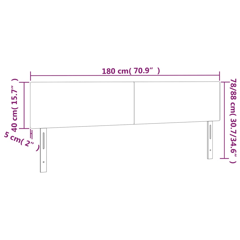 Testiera a LED Nera 180x5x78/88 cm in Velluto | homemem39