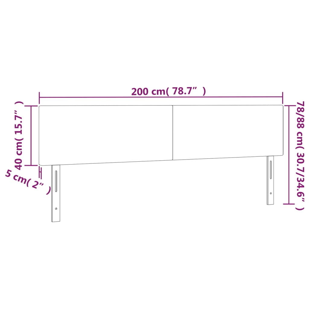 Testiera a LED Nera 200x5x78/88 cm in Velluto | homemem39