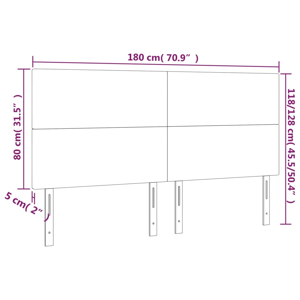 Testiera a LED Tortora 180x5x118/128 cm in Tessuto | homemem39
