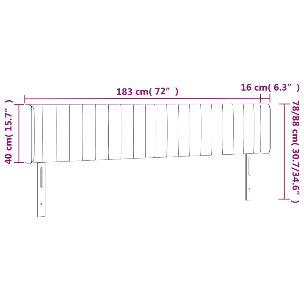 Testiera a LED Nera 183x16x78/88 cm in Velluto | homemem39