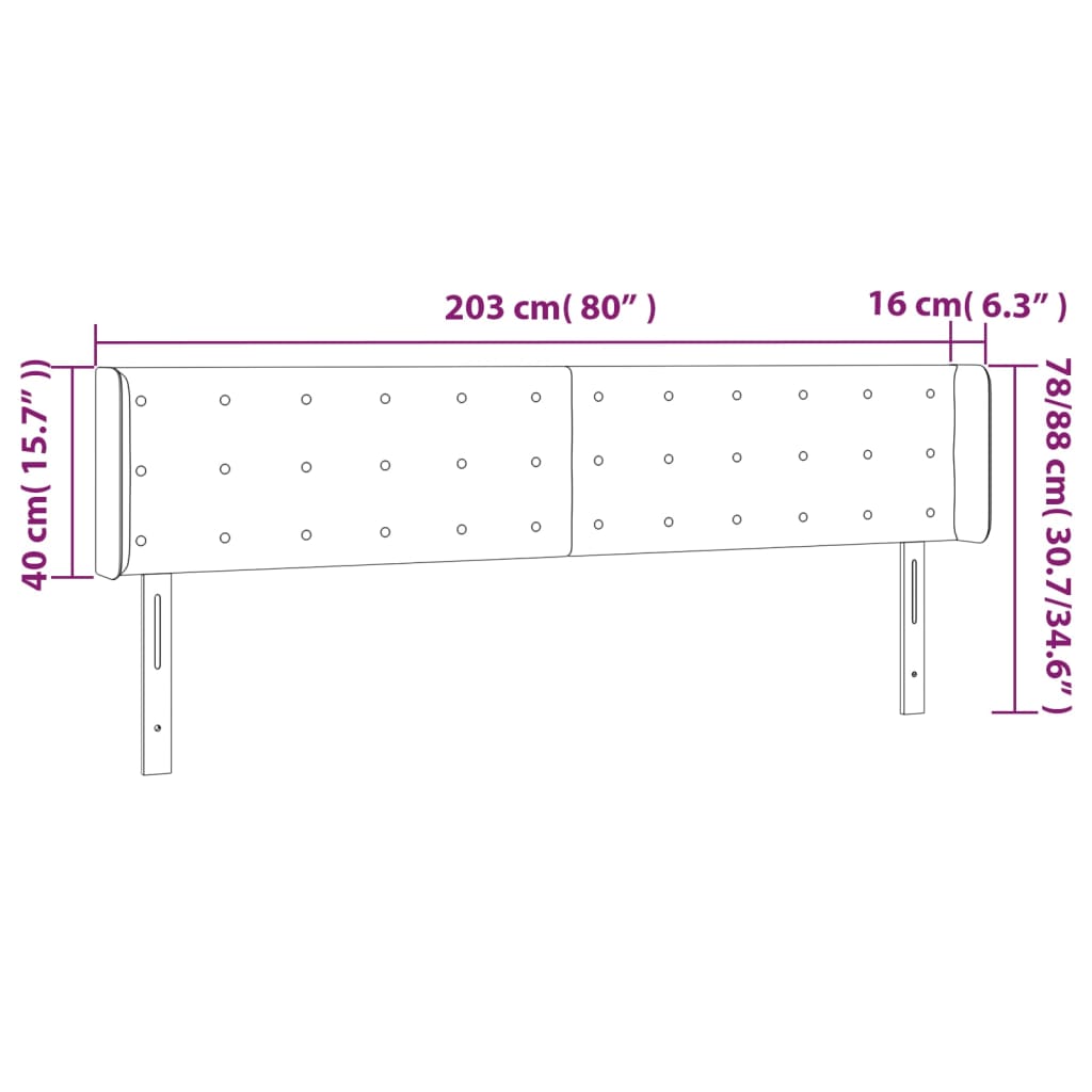 Testiera a LED Nera 203x16x78/88 cm in Tessuto | homemem39