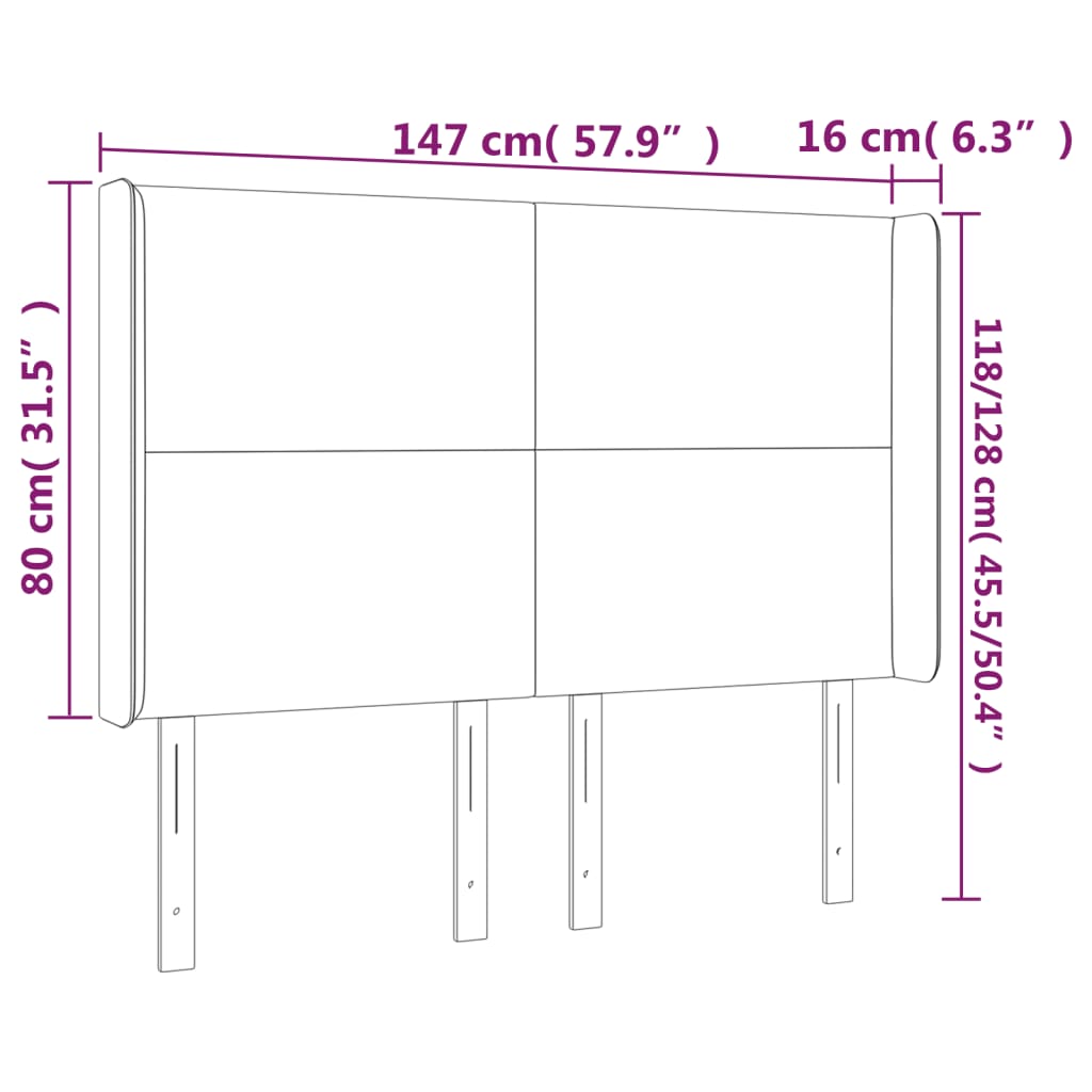 Testiera a LED Tortora 147x16x118/128 cm in Tessuto | homemem39