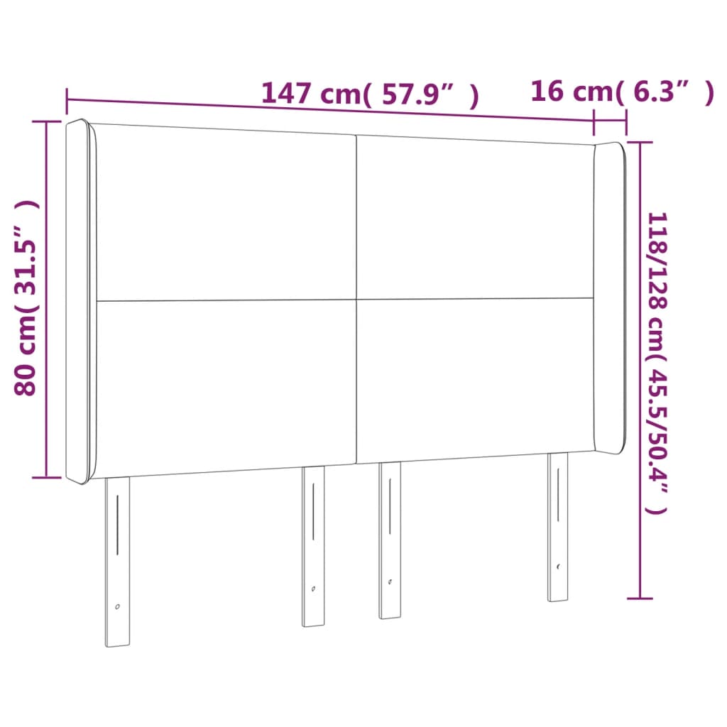 Testiera a LED Nera 147x16x118/128 cm in Similpelle | homemem39