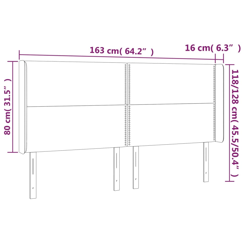 Testiera a LED Nera 163x16x118/128 cm in Tessuto | homemem39