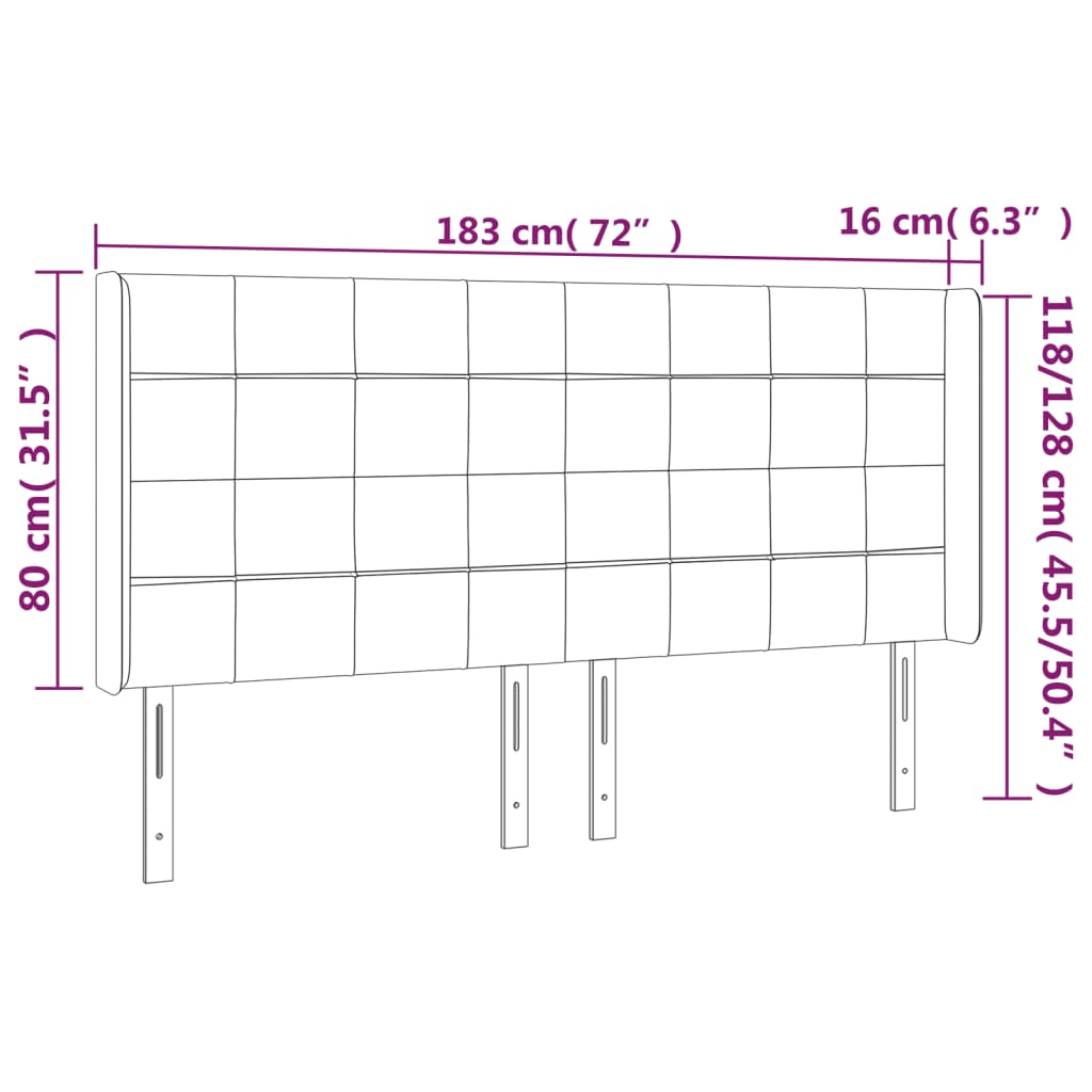 Testiera a LED Nera 183x16x118/128 cm in Tessuto | homemem39