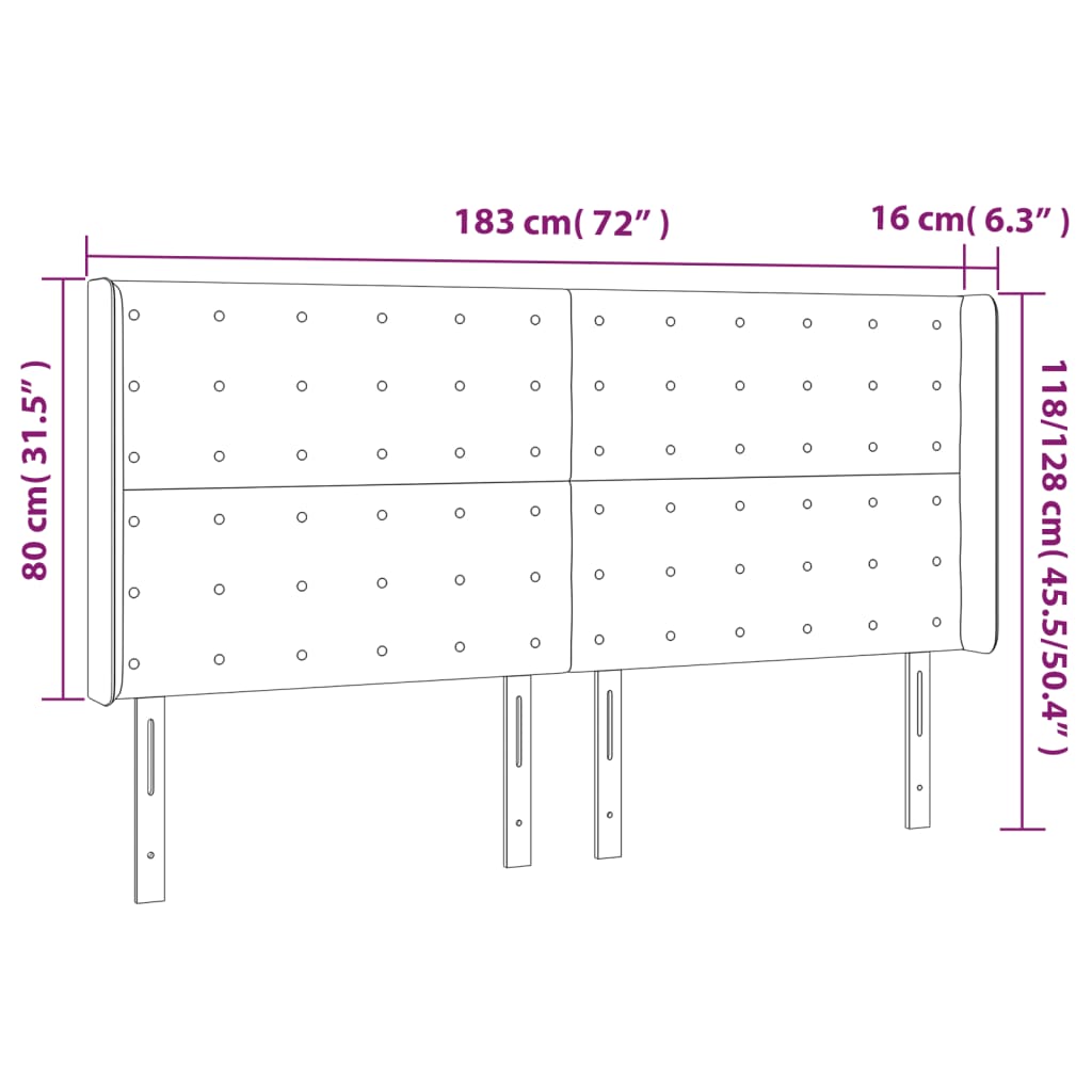 Testiera a LED Nera 183x16x118/128 cm in Similpelle | homemem39