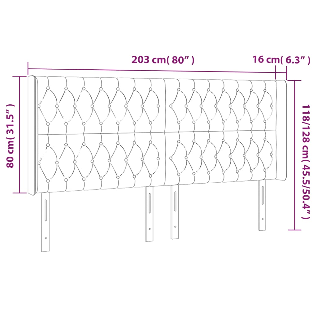 Testiera a LED Marrone Scuro 203x16x118/128 cm in Tessuto | homemem39