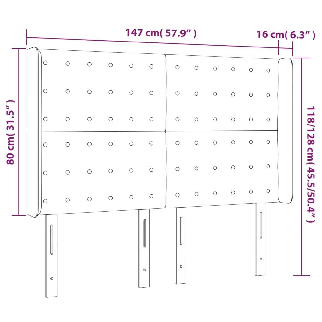 Testiera a LED Tortora 147x16x118/128 cm in Tessuto | homemem39