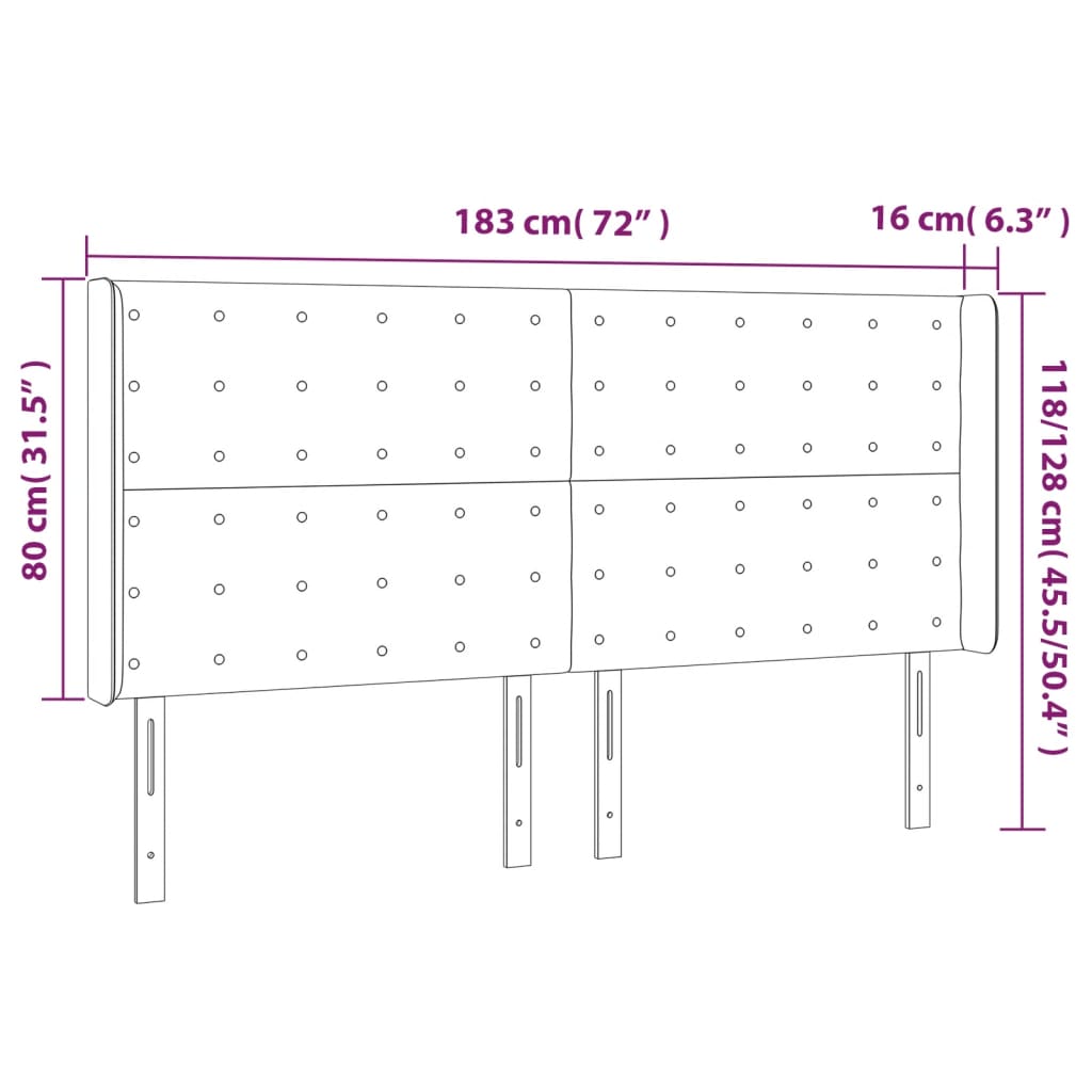 Testiera a LED Nera 183x16x118/128 cm in Tessuto