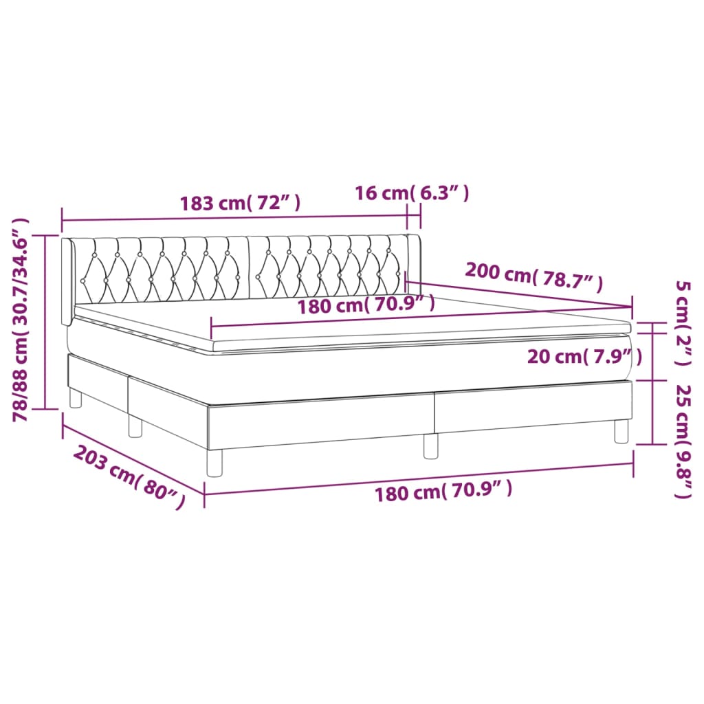 Giroletto a Molle con Materasso Crema 180x200 cm in Tessuto | homemem39