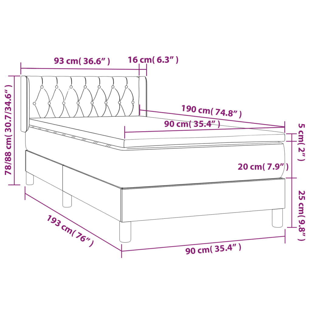 Giroletto a Molle con Materasso Crema 90x190 cm in Tessuto | homemem39